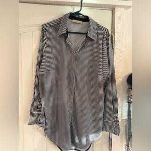 Philosophy Black and White Striped Button Down Shirt